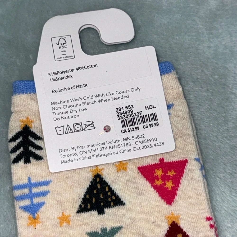Maurices Cream Socks with Festive Tree Design
